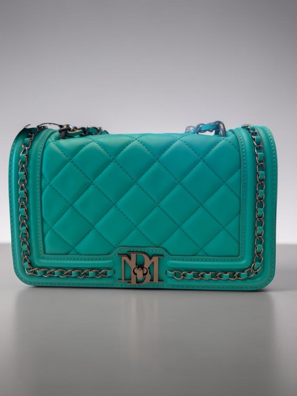Badgley Mischka Quilted Green Chain-Trim Crossbody Bag